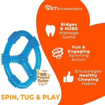 Show full view: Nylabone Puppy Chew Spin Tug & Play Toy Peanut Butter Blue, Medium slide 2 of 11