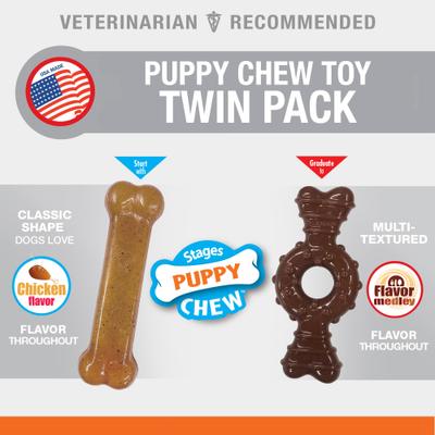 Show full view: Nylabone Just for Puppies Teething Chew Ring Flavor Medley & Chicken Dog Bone, X-Small, 2 count slide 4 of 13