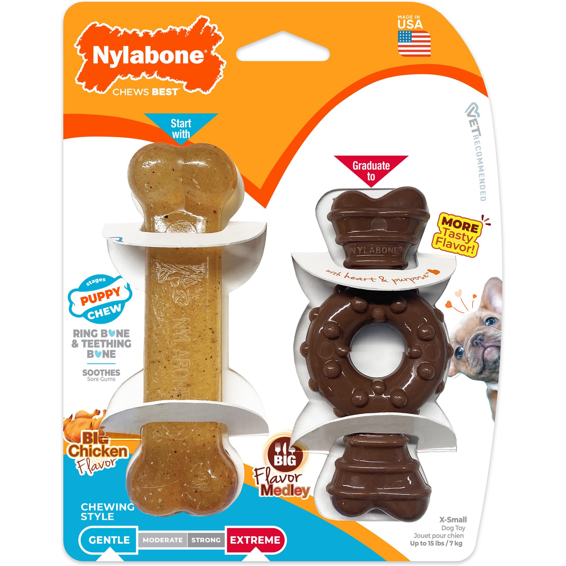 Nylabone Puppy Twin Pack Petite Ring/Bone Combo Chew Toy, X-Small
