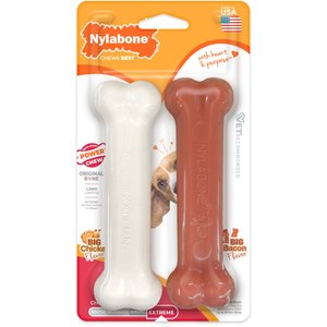 Nylabone Power Chew Durable Dog Chew Toy, Bacon & Chicken Dog Treats, Medium, 2 count