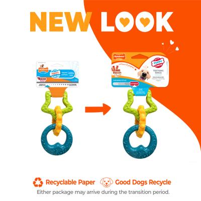 Show full view: Nylabone Puppy Power Chew Teething Toy Rings Dogs Bacon Yellow, Small  slide 2 of 13