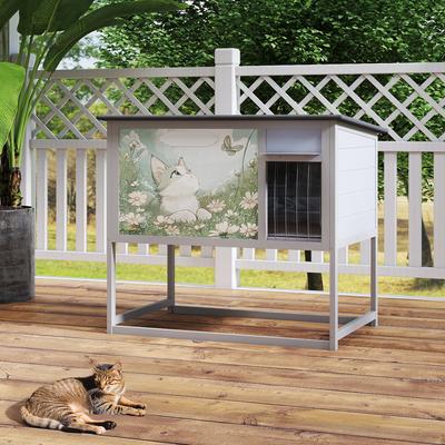 Show full view: Coziwow Weatherproof Condo & Enclosure with Elevated Leg Frame Wood Outdoor Cat House, Grey slide 7 of 8