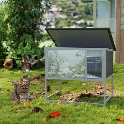 Show full view: Coziwow Weatherproof Condo & Enclosure with Elevated Leg Frame Wood Outdoor Cat House, Grey slide 8 of 8