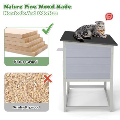 Show full view: Coziwow Weatherproof Condo & Enclosure with Elevated Leg Frame Wood Outdoor Cat House, Grey slide 3 of 8