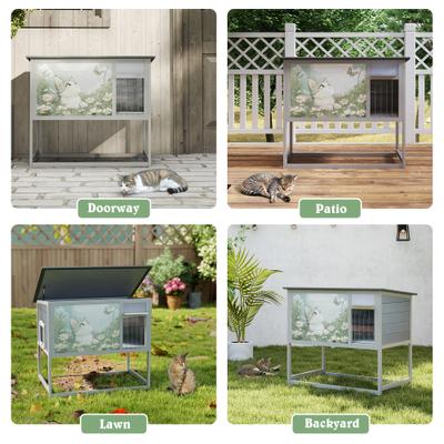 Show full view: Coziwow Weatherproof Condo & Enclosure with Elevated Leg Frame Wood Outdoor Cat House, Grey slide 6 of 8