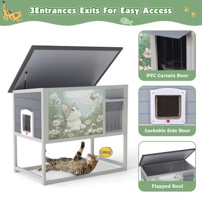 Show full view: Coziwow Weatherproof Condo & Enclosure with Elevated Leg Frame Wood Outdoor Cat House, Grey slide 4 of 8