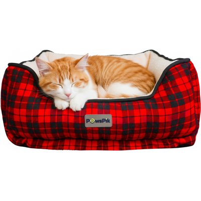 PawsPik PawsPik Cozy Fleece & Plush Cat & Dog Orthopedic Bolster Bed, Red Flannel