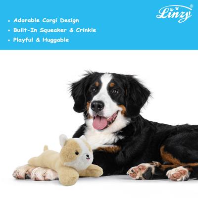 Show full view: Linzy Toys Corgi Squeaky Plush Dog Toy, Beige, 14-in slide 5 of 7