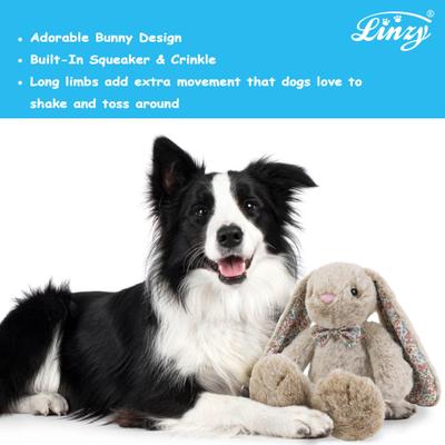 Show full view: Linzy Toys Thumper Toes Bunny Squeaky Plush Dog Toy, Brown, 14-in slide 5 of 8