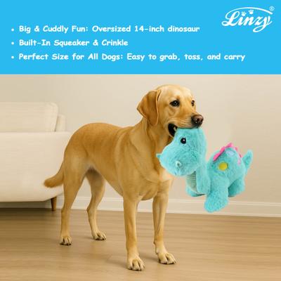 Show full view: Linzy Toys Jumbo Dino Squeaky Plush Dog Toy, Green, 14-in slide 4 of 5