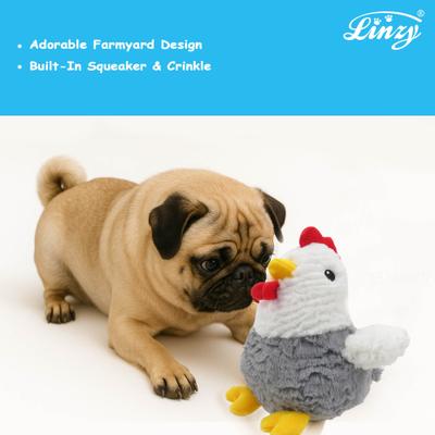 Show full view: Linzy Toys Chubby Rooster Squeaky Plush Dog Toy, Gray, 9-in slide 5 of 7