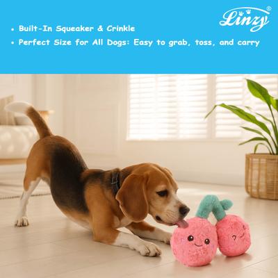Show full view: Linzy Toys Rosie Cherry Squeaky Plush Dog Toy, Pink, 12-in slide 4 of 5
