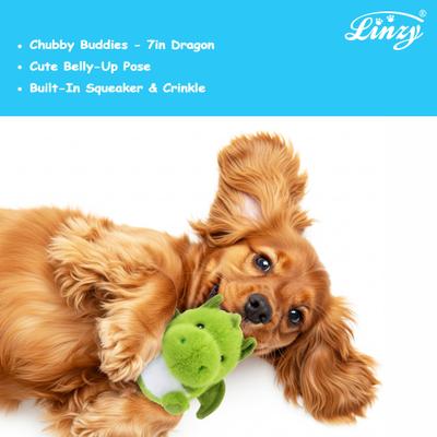 Show full view: Linzy Toys Chubby Buddies Dragon Squeaky Plush Dog Toy, Green, 7-in slide 5 of 7