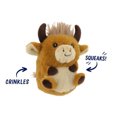 Show full view: Linzy Toys Chubby Buddies Highland Cow Squeaky Plush Dog Toy, Brown, 7-in slide 3 of 7