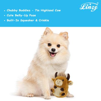 Show full view: Linzy Toys Chubby Buddies Highland Cow Squeaky Plush Dog Toy, Brown, 7-in slide 5 of 7