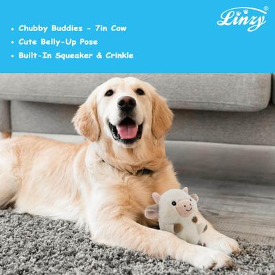 Show full view: Linzy Toys Chubby Buddies Cow Squeaky Plush Dog Toy, Beige, 7-in slide 4 of 6