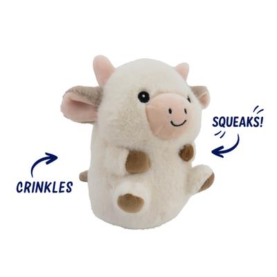 Show full view: Linzy Toys Chubby Buddies Cow Squeaky Plush Dog Toy, Beige, 7-in slide 2 of 6