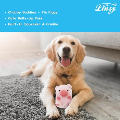 Show full view: Linzy Toys Chubby Buddies Pig Squeaky Plush Dog Toy, Pink, 7-in slide 4 of 6