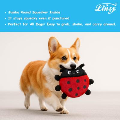 Show full view: Linzy Toys Squeaky Flatz Ladybug Squeaky Plush Dog Toy, Red, 7-in slide 4 of 6