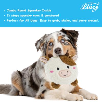 Show full view: Linzy Toys Squeaky Flatz Cow Squeaky Plush Dog Toy, White, 7-in slide 4 of 5
