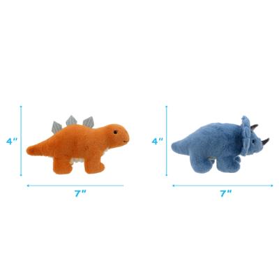 Show full view: Linzy Toys Dino Squeaky Plush Dog Toy, 7-in, 2 count, Orange/Blue slide 3 of 5