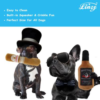Show full view: Linzy Toys Whisky & Cigar Squeaky Plush Dog Toy, Brown, 7-in, 2 count slide 4 of 4