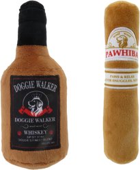 Linzy Toys Whisky & Cigar Squeaky Plush Dog Toy, Brown, 7-in, 2 count