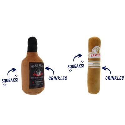 Show full view: Linzy Toys Whisky & Cigar Squeaky Plush Dog Toy, Brown, 7-in, 2 count slide 2 of 4