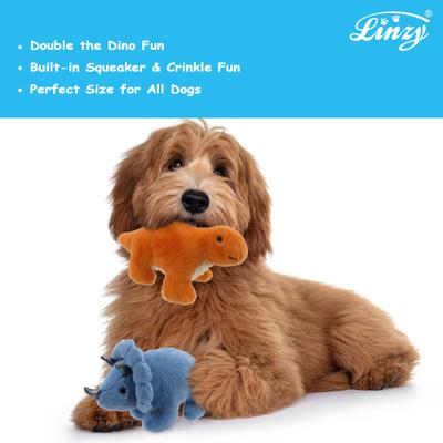 Show full view: Linzy Toys Dino Squeaky Plush Dog Toy, 7-in, 2 count, Orange/Blue slide 4 of 5