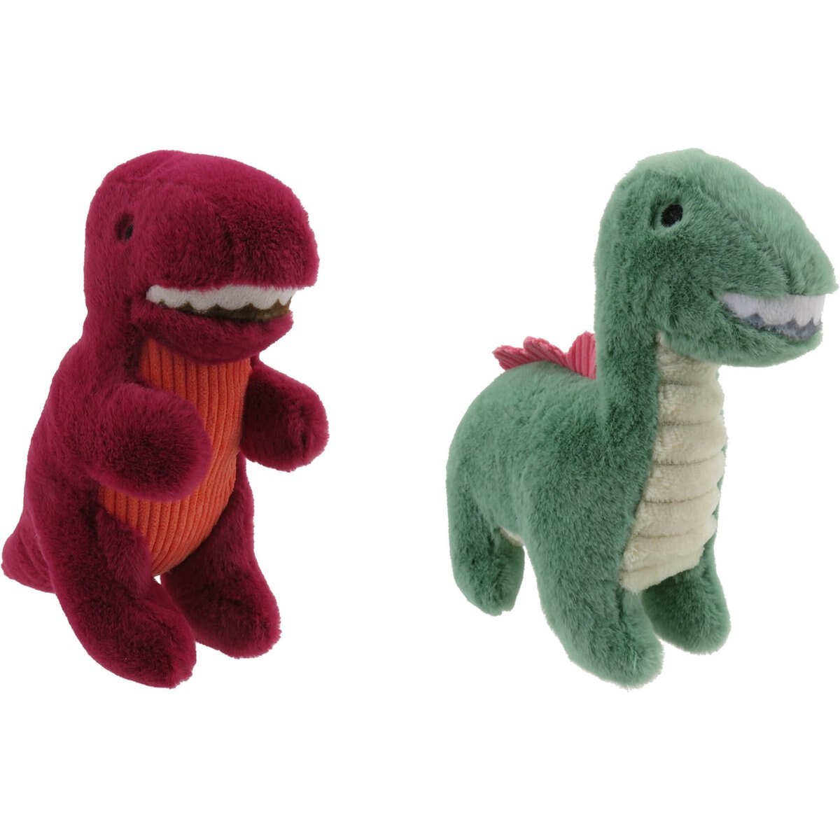 Linzy Toys Dino Squeaky Plush Dog Toy, 7-in, 2 count, Green/Red