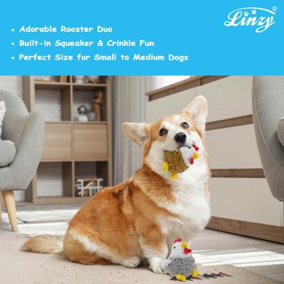 Show full view: Linzy Toys Rooster Squeaky Plush Dog Toy, Brown/Gray, 5-in, 2 count slide 4 of 6
