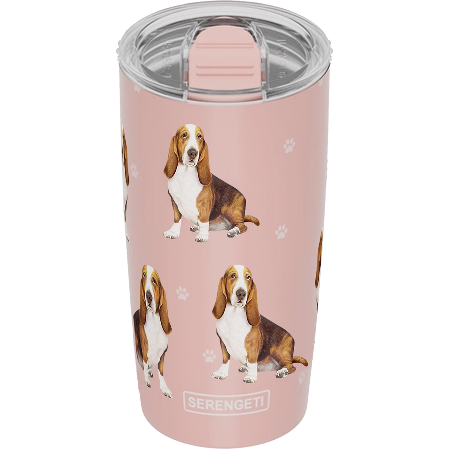 E&S PETS Bassent Hound Lovers Insulated Stainless Steel Travel Mug, 20-oz, Pink