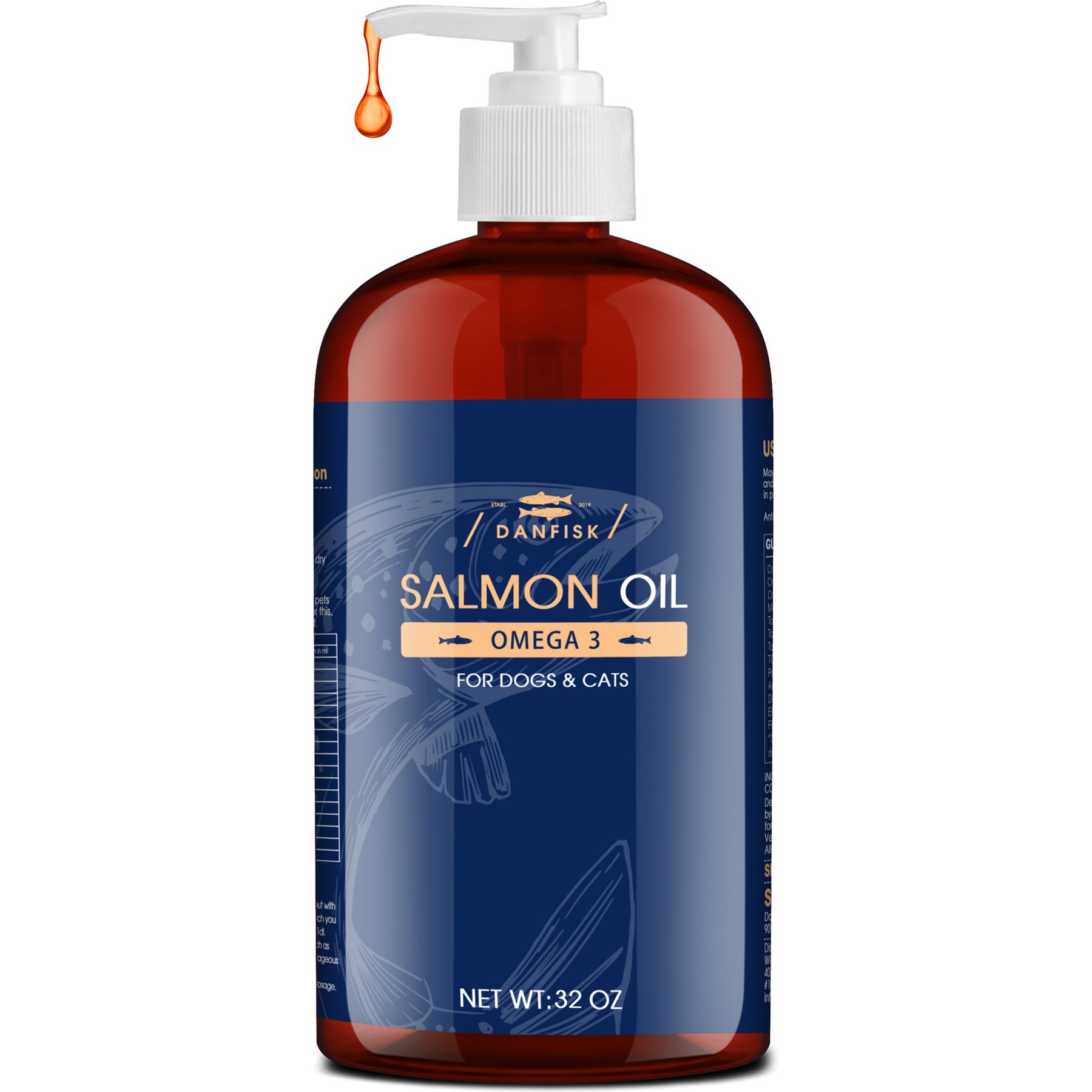 DANFISK Salmon Oil Skin & Coat Supplement for Dogs & Cats, 32-oz