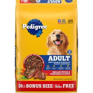 Pedigree Complete Nutrition Grilled Steak & Vegetable Flavor Dog Kibble Adult Dry Dog Food, 20-lb bag