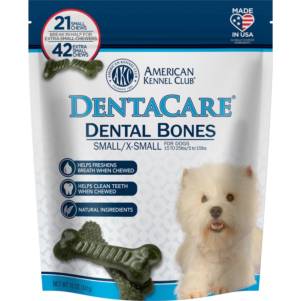 American Kennel Club Treats DentaCare Dental Bone Dog Treat, Mini/Small, 21 count