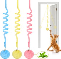 Potaroma Hanging Fluffy Cat Catnip Ball Toys with Bell, Multi-color, 3 count