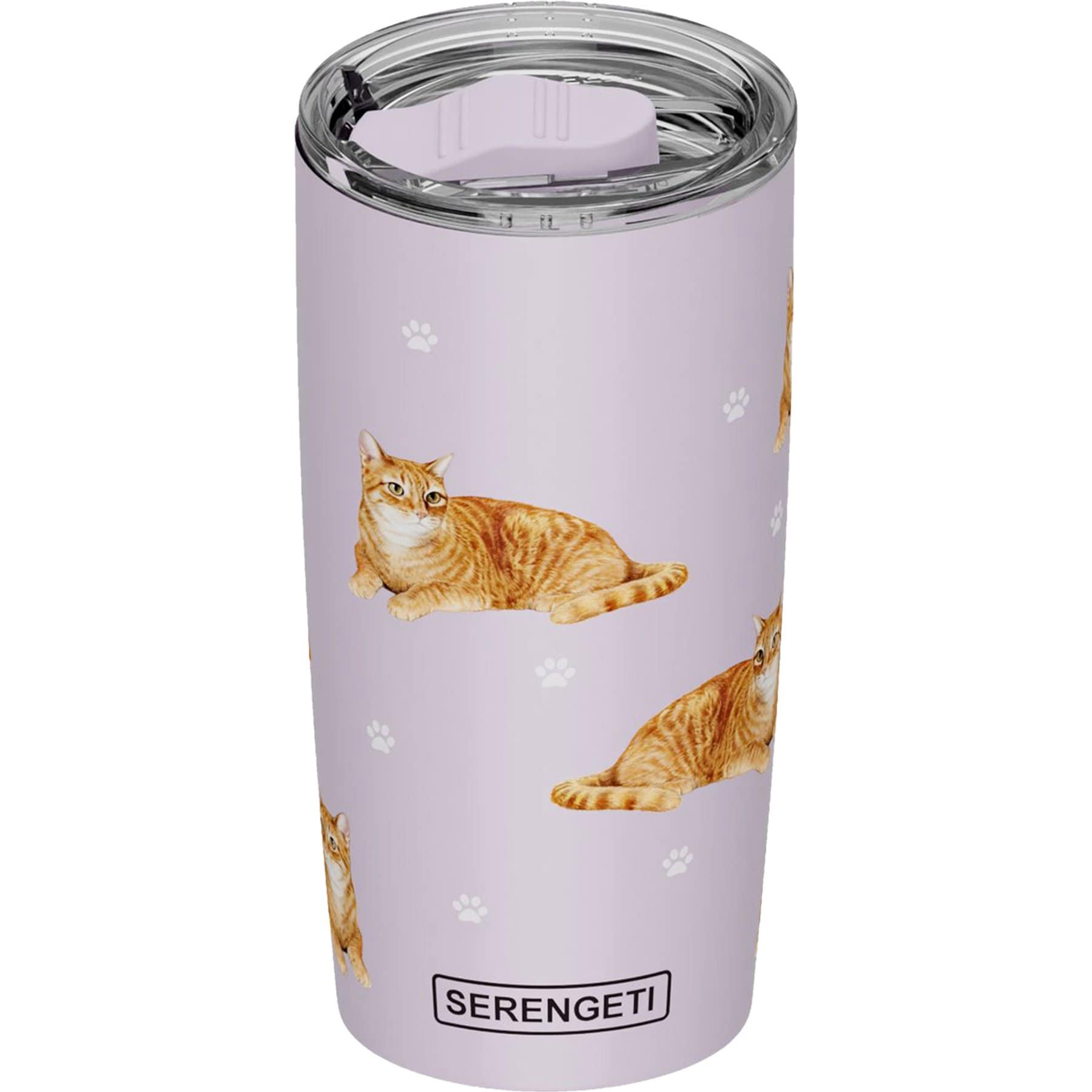 E&S PETS Tabby Orange Lovers Insulated Stainless Steel Travel Mug, 20-oz, Purple