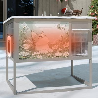 Show full view: Coziwow Insulated Warm Raised Weatherproof Wood Outdoor Cat House & Condos, Grey slide 7 of 9