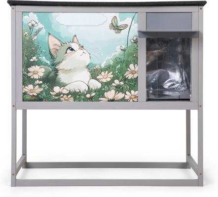 Show full view: Coziwow Insulated Warm Raised Weatherproof Wood Outdoor Cat House & Condos, Grey slide 8 of 9