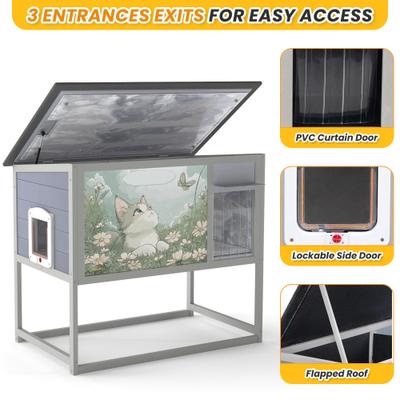 Show full view: Coziwow Insulated Warm Raised Weatherproof Wood Outdoor Cat House & Condos, Grey slide 5 of 9