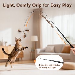 Potaroma Carbon Fiber Lightweight Retractable Interactive Feather Teaser Stick with 9 Detachable Feathers Cat Wand Toy, Multi-color slide 2 of 7