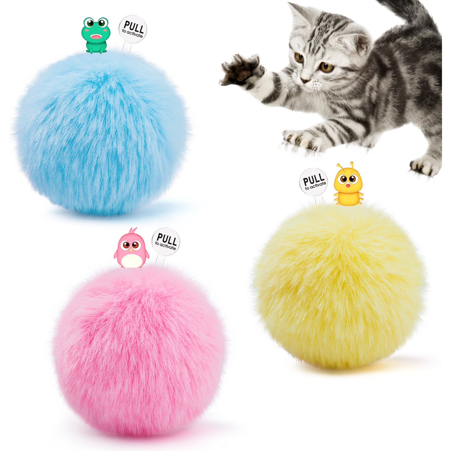 Potaroma Chirping Interactive Balls Cat Toys with SilverVine Catnip, Multi-color