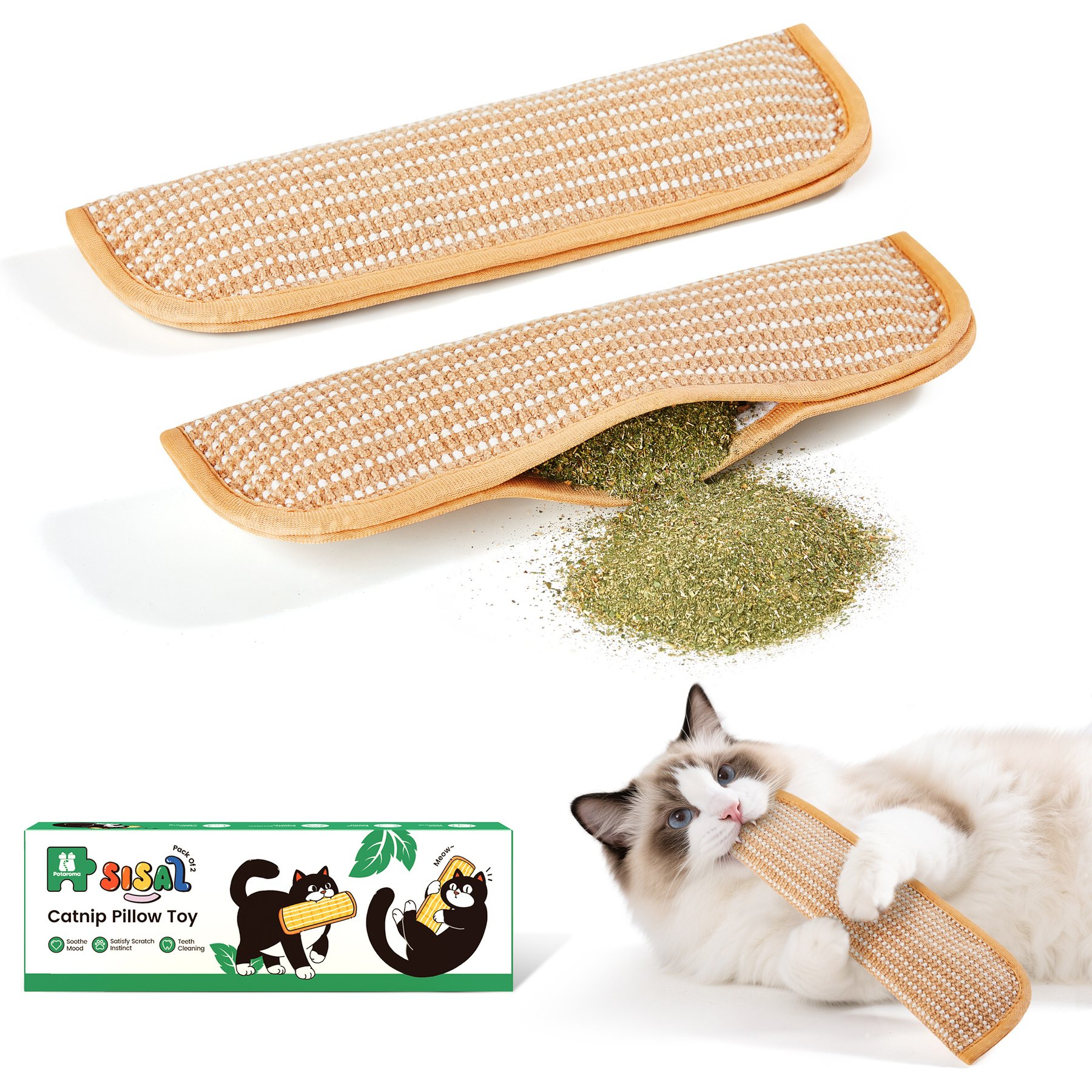 Potaroma 6000mg A+ Organic Catnip Soft Sisal Cat Interactive Chew Toy, Brown, 2 count