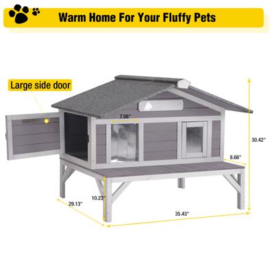 Show full view: Aivituvin Feral Weatherproof Wooden Outdoor Cat House, Grey, Medium slide 7 of 7