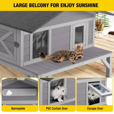 Show full view: Aivituvin Feral Weatherproof Wooden Outdoor Cat House, Grey, Medium slide 3 of 7