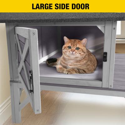 Show full view: Aivituvin Feral Weatherproof Wooden Outdoor Cat House, Grey, Medium slide 5 of 7