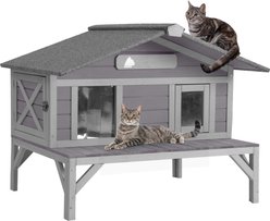 Aivituvin Feral Weatherproof Wooden Outdoor Cat House, Grey, Medium