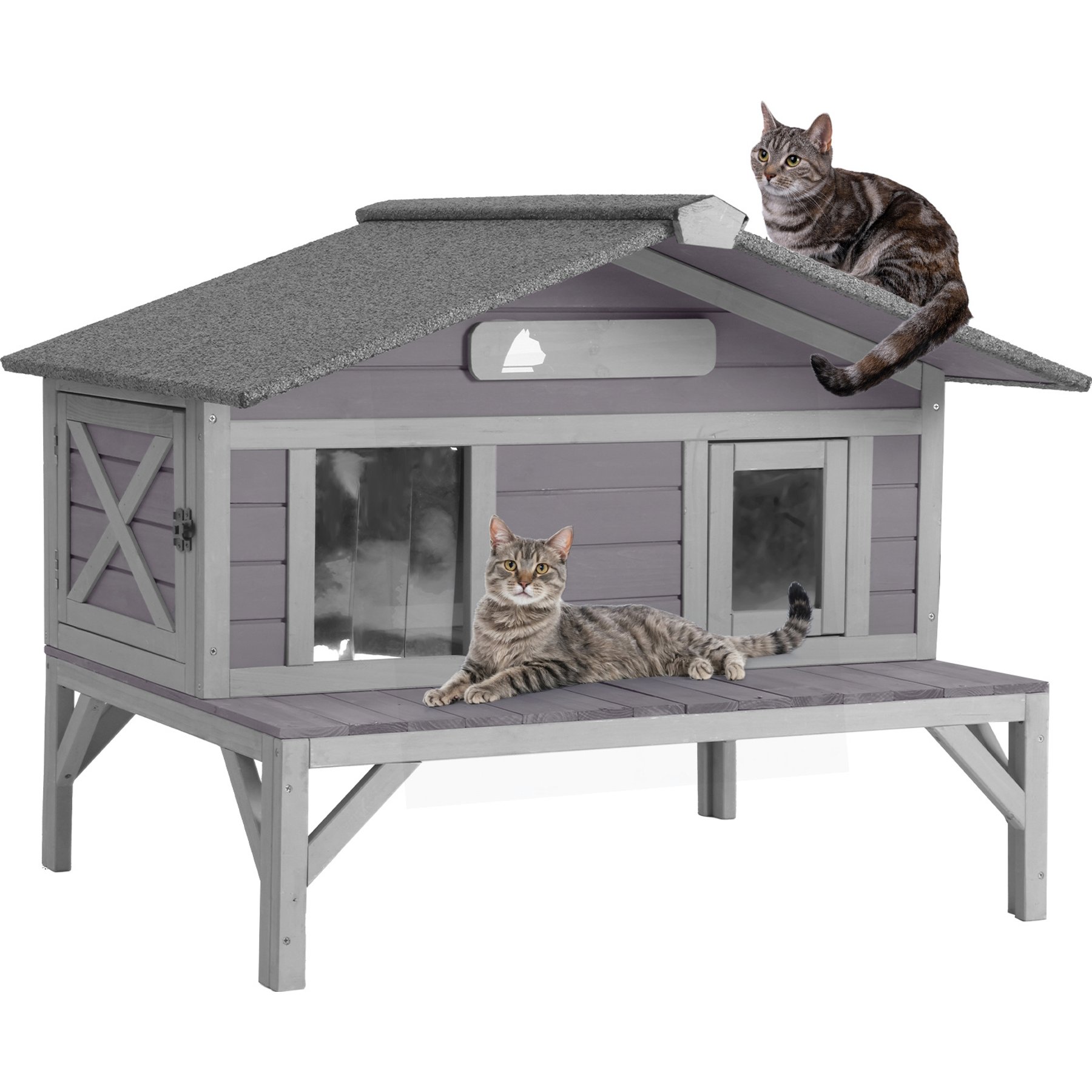 Aivituvin Feral Weatherproof Wooden Outdoor Cat House, Grey, Medium