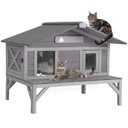 Aivituvin Feral Weatherproof Wooden Outdoor Cat House, Grey, Medium