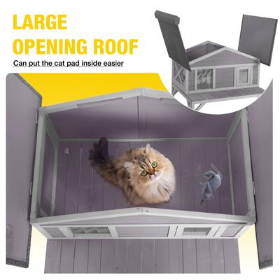 Show full view: Aivituvin Feral Weatherproof Wooden Outdoor Cat House, Grey, Medium slide 4 of 7